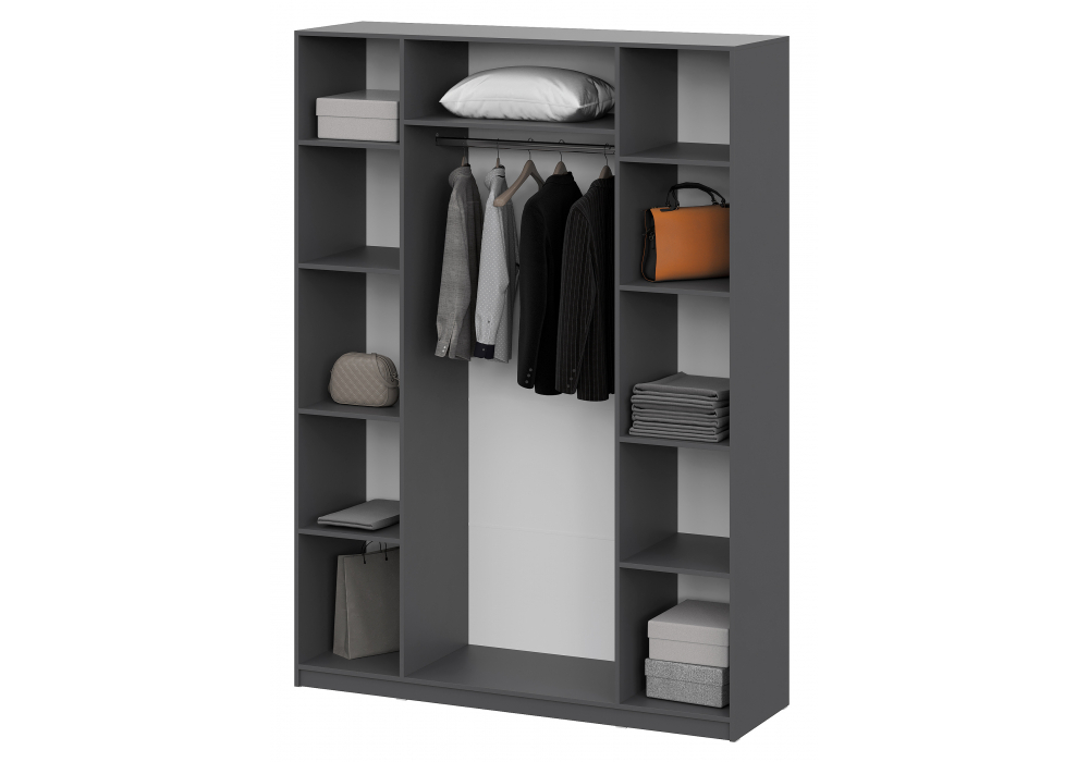 Шкаф Woodville Даиго с антресолью графит серый текстурный комплектация 3