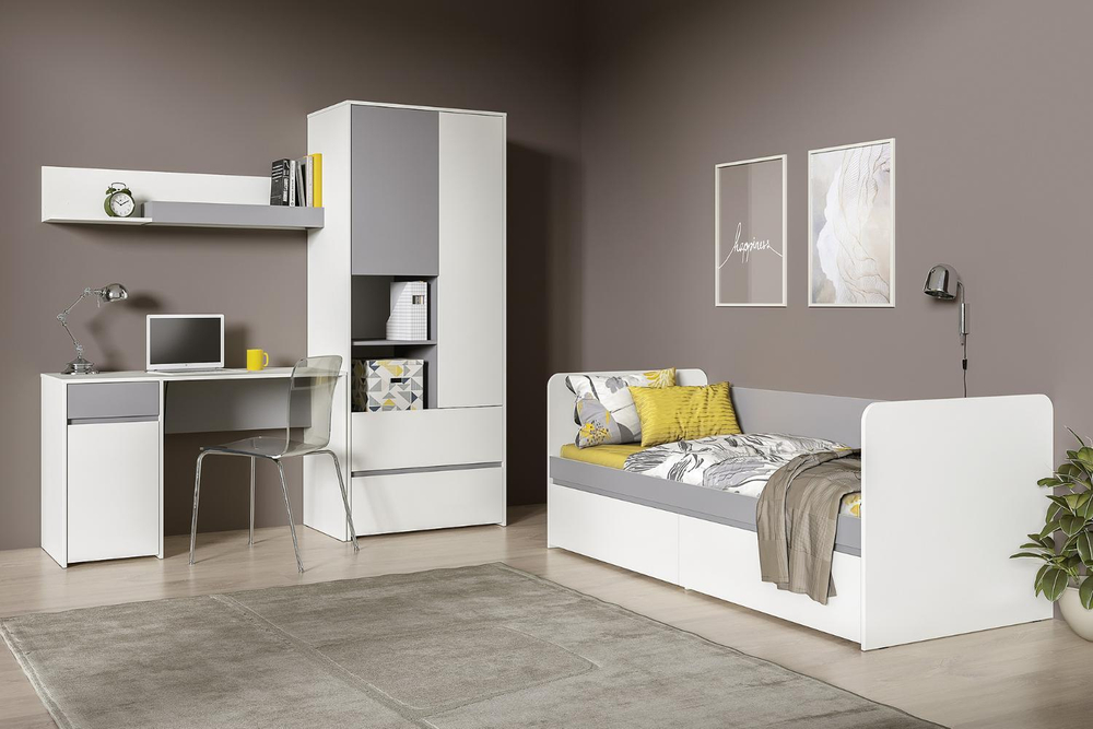 Торонто Кровать 11.39 Белый PE шагрень, Стальной Серый