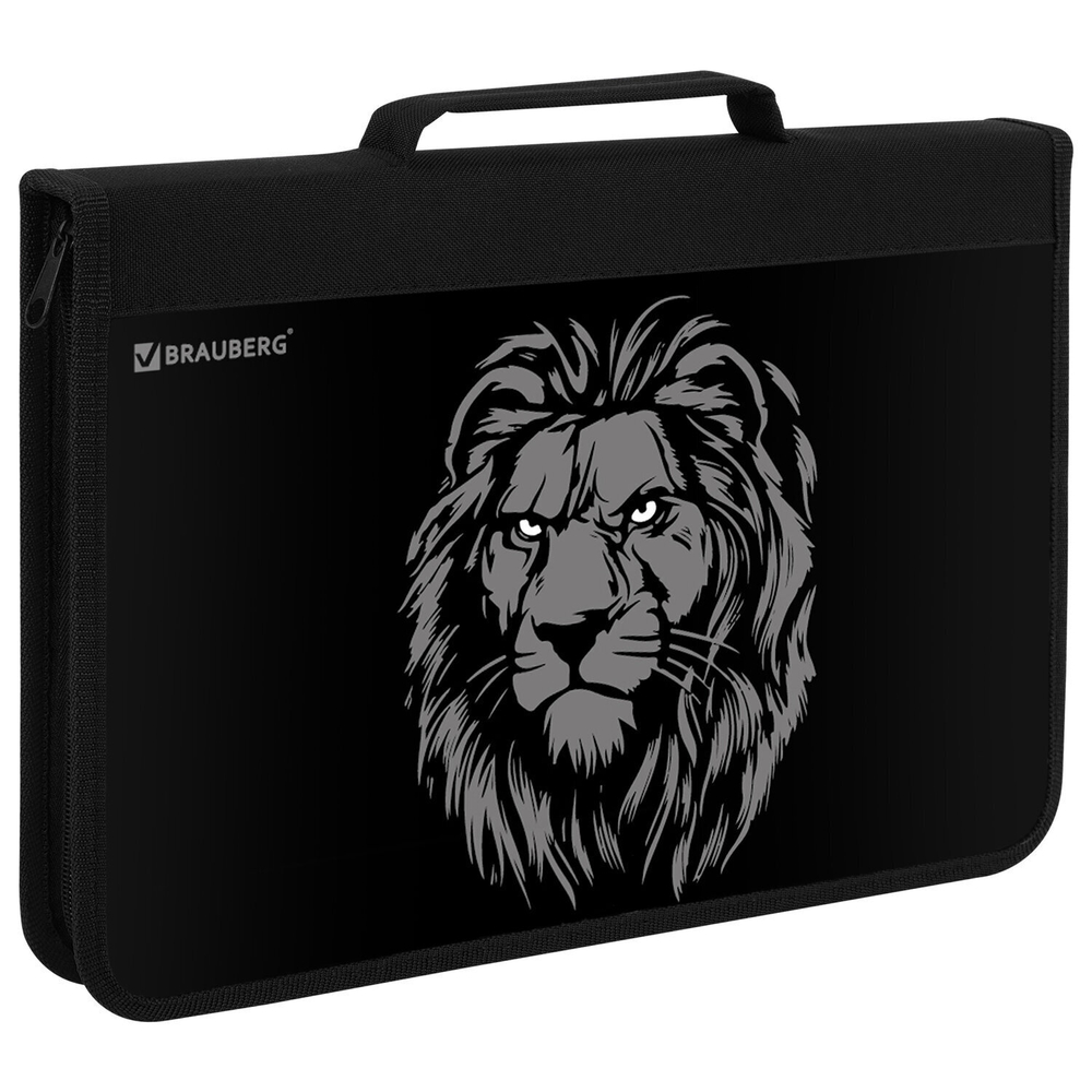 Папка на молнии BRAUBERG А4 с ручкой с органайзером 1 отделение "Savage lion" (2 штуки в упаковке)