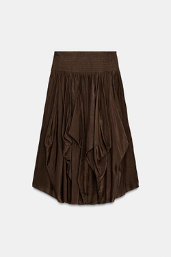 ZARA ОБЪЕМНАЯ ЮБКА МИДИ — ZW COLLECTION, КОРИЧНЕВЫЙ