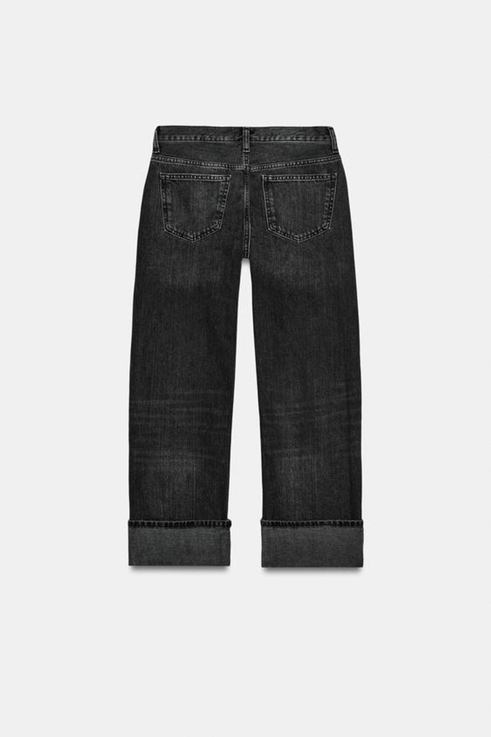 ZARA ДЖИНСЫ TRF ПРЯМОГО КРОЯ С ОТВОРОТАМИ И СРЕДНЕЙ ПОСАДКОЙ, ЧЕРНЫЙ