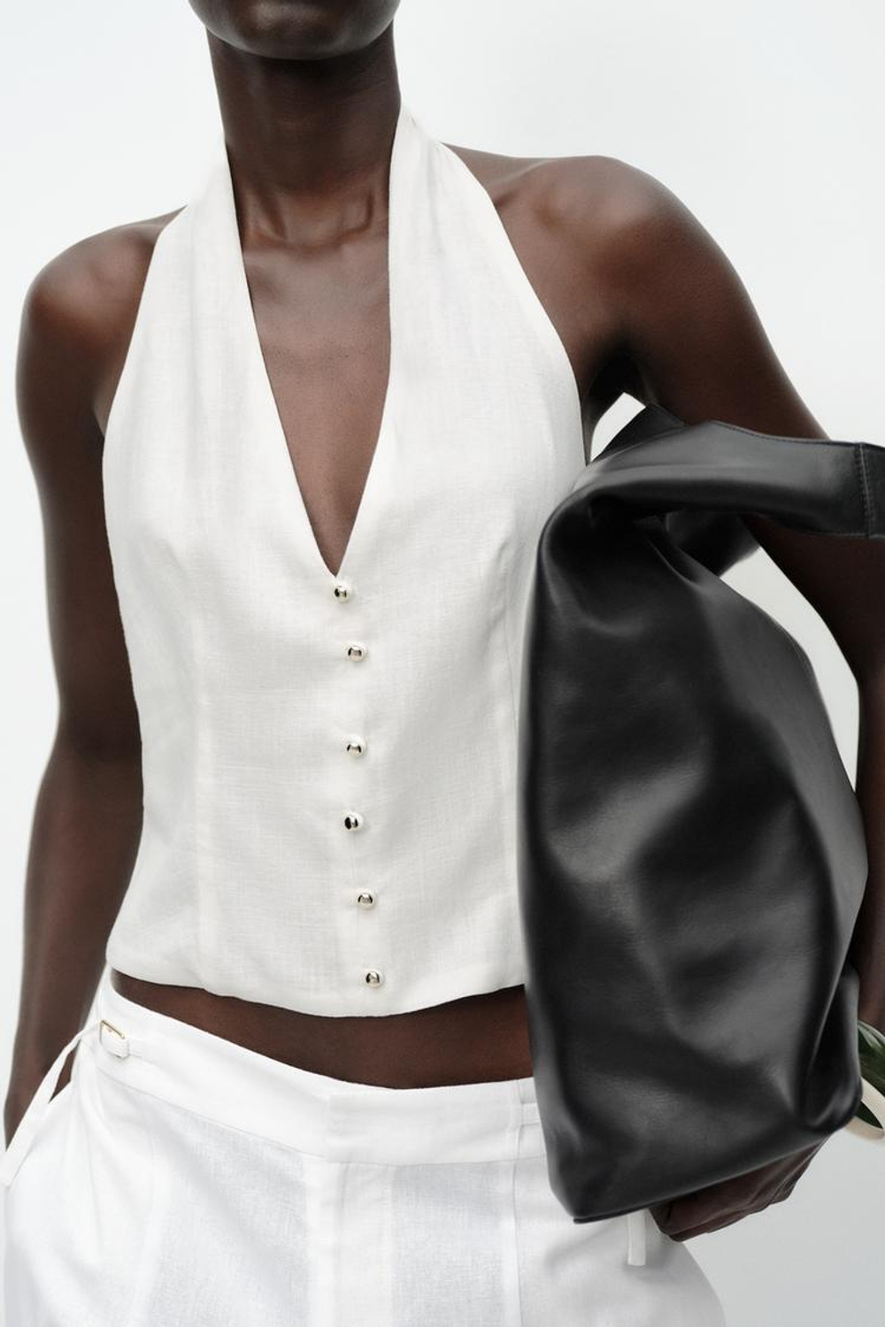 ZARA ТОП-ЖИЛЕТ ХАЛТЕР ИЗ ЛЬНА, БЕЛЫЙ