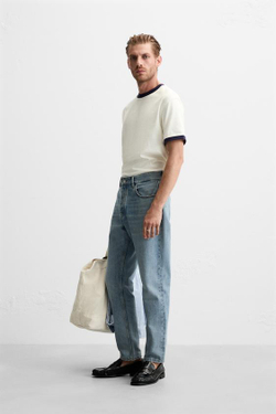 ZARA ФУТБОЛКА С КОНТРАСТНОЙ ОТДЕЛКОЙ, ЖЕЛТОВАТО-БЕЛЫЙ