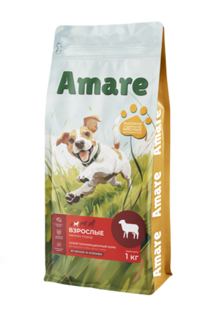 Amare Сухой полнорационный корм для взрослых собак мелких пород ягненок и клюква 1 кг
