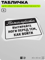 Табличка для обеспечения безопасности "Пожалуйста, вытирайте ноги перед тем как войти", для офиса, по охране труда для предприятия, организаций, 40х30 см, Silver Plane x Айдентика Технолоджи
