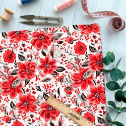 Ткань премиум шелк искусственный Армани красная цветочная иллюстрация