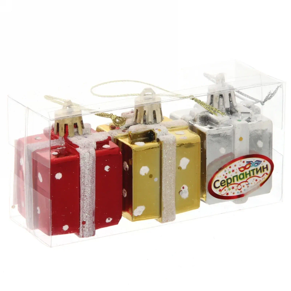 Ёлочные игрушки «Подарочек» 3,5см микс цветов (набор 3шт)