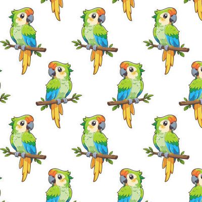 Попугай на ветке с листьями