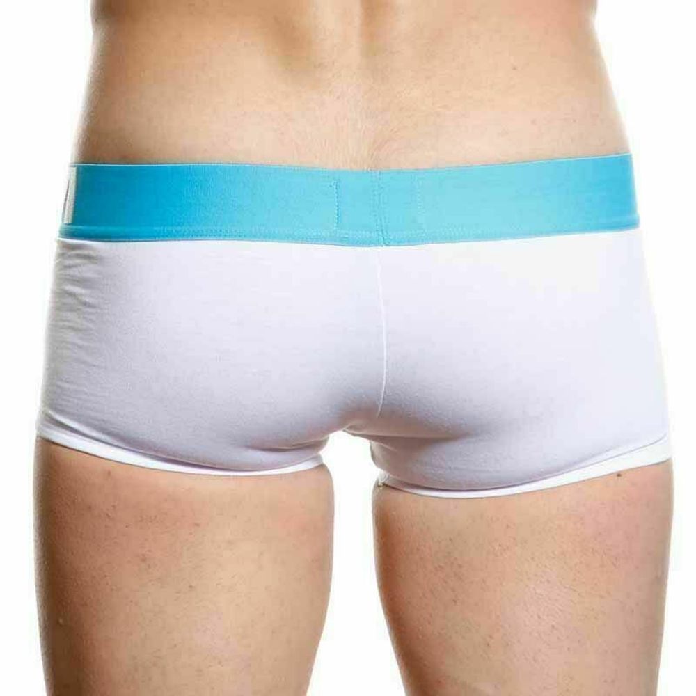 Мужские трусы хипсы белые с бирюзовой резинкой Aussiebum Flame Steam Hipster AB00261