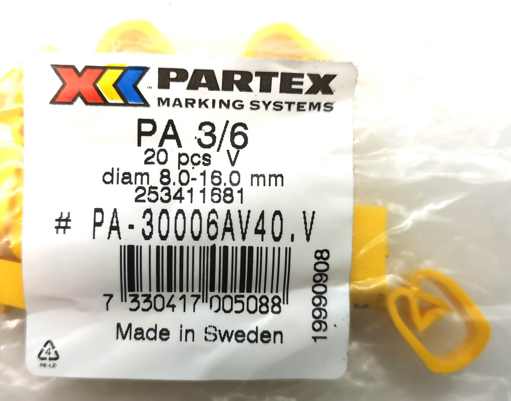 Маркер кабельный сеч.8-16мм Weidmuller PARTEX PA-30006AV40.V 253411681 РА 3/6 "V" (уп.-20 шт)