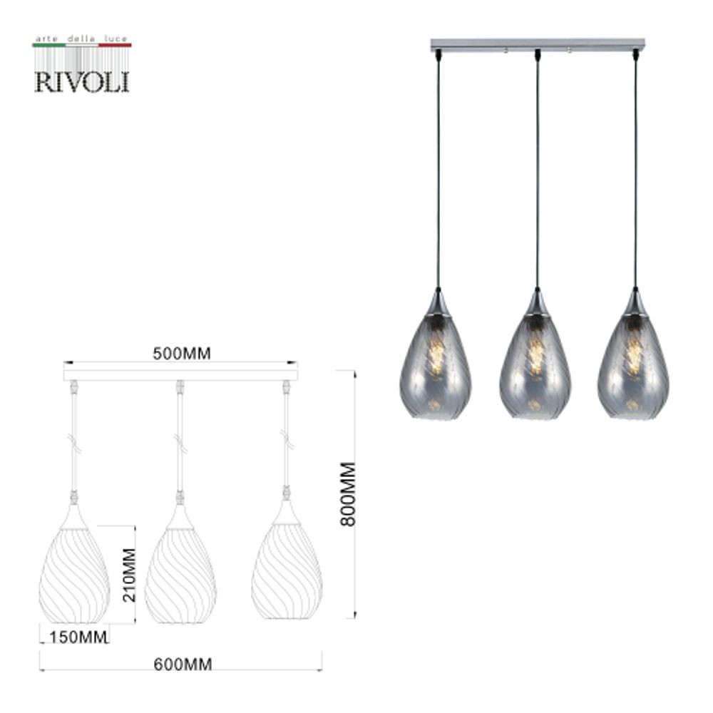 Светильник подвесной (подвес) Rivoli Lily 9122-203 3 х Е27 40 Вт модерн потолочный | Rivoli