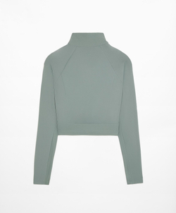 Oysho Короткий лонгслив Comfortlux из ткани в рубчик с застежкой-молнией, серо-зеленый