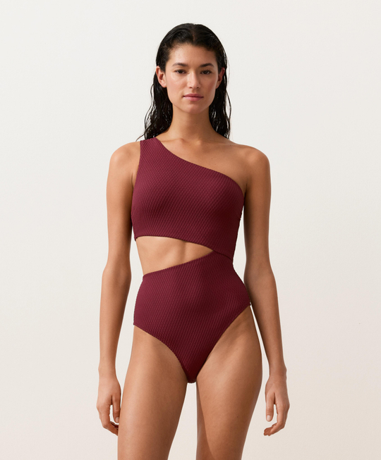 OYSHO Асимметричный купальник с жаккардовым узором, вишневый