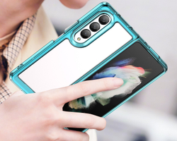 Двухкомпонентный усиленный чехол с мягкими рамками бирюзового цвета для Samsung Galaxy Z Fold 3