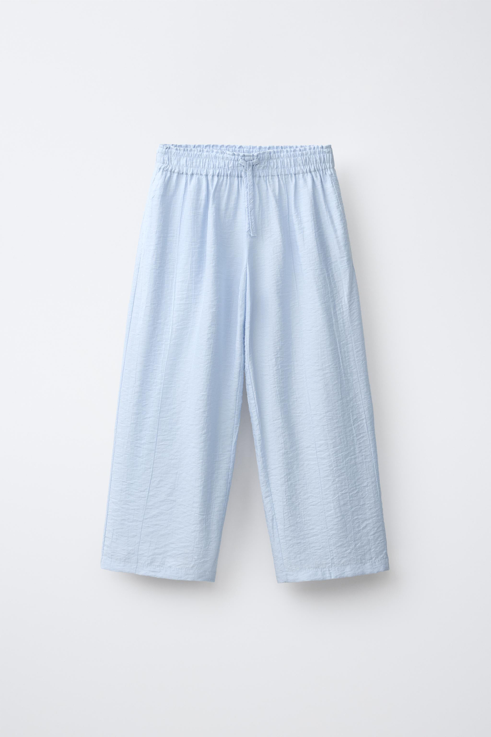 ZARA БРЮКИ WIDE LEG С ЖАТЫМ ЭФФЕКТОМ, ПАСТЕЛЬНО-СИНИЙ