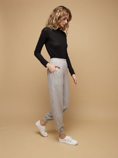 Женские брюки светло-серого цвета из шерсти и кашемира - фото 4