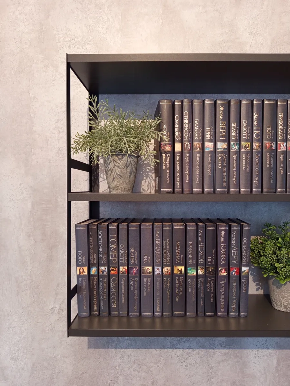 Полка настенная книжная тройная лофт Графит