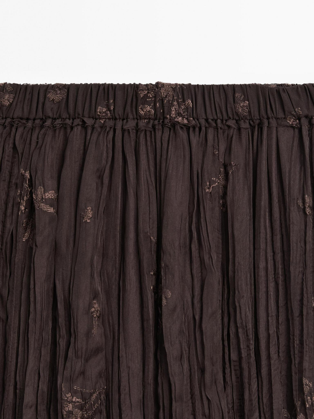 Massimo Dutti Длинная плиссированная юбка с вышивкой, шоколадный