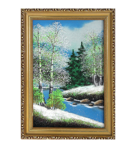 Картина №3 рисованная камнем весенний пейзаж .Размер 25-35-2.2см вес 600гр.