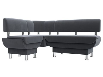 Диван кухонный угловой Альфа левый угол, Серый, Велюр, 116696L