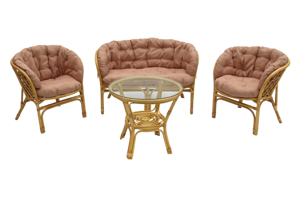 Набор мебели Garden Story Багамы Премиум (диван+2кресла+стол (2 уп.), каркас медовый, подушки бежевые)