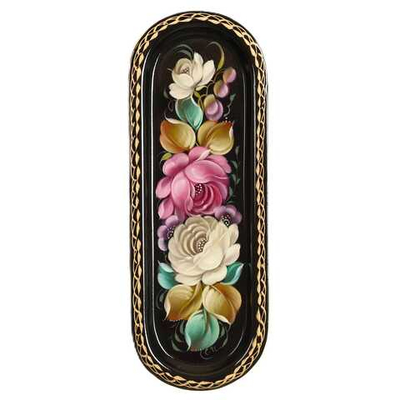 Жостовский поднос декоративный, размер 21х8 см (A4), металлический