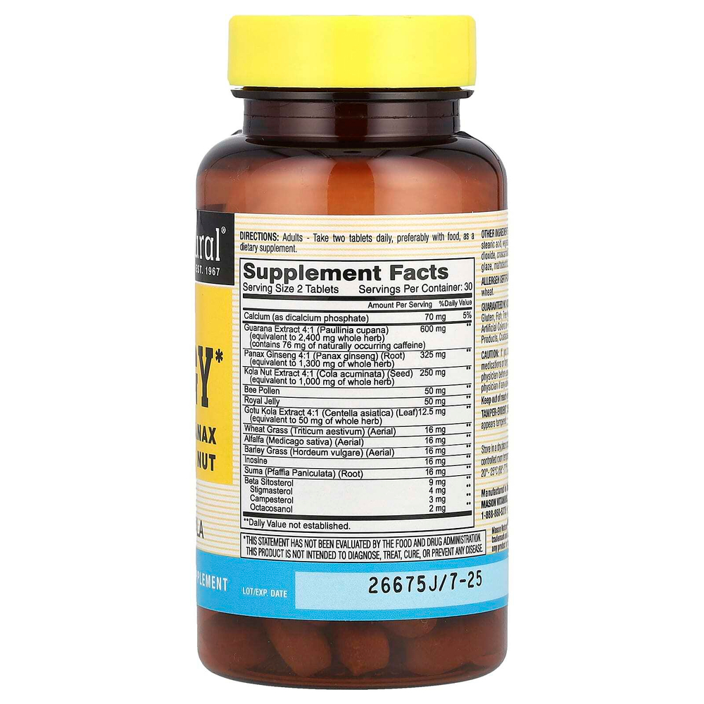 Mason Natural, Super Energy с гуараной, женьшенем и кольским орехом, 60 таблеток