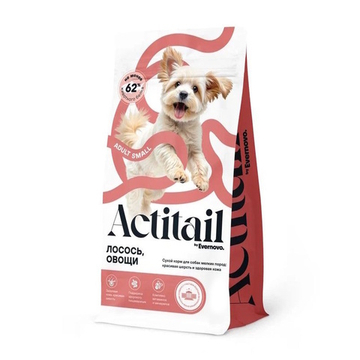 Сухой корм Actitail для красивой шерсти и здоровья кожи мелких пород собак с лососем и добавлением овощей