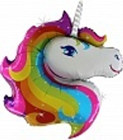 Шар (32""/81 см) Фигура, Голова, Радужный Единорог, Голография, 1 шт. Д023