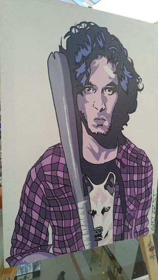 Картина авторская на холсте "Джон Сноу с битой" 50х70 см