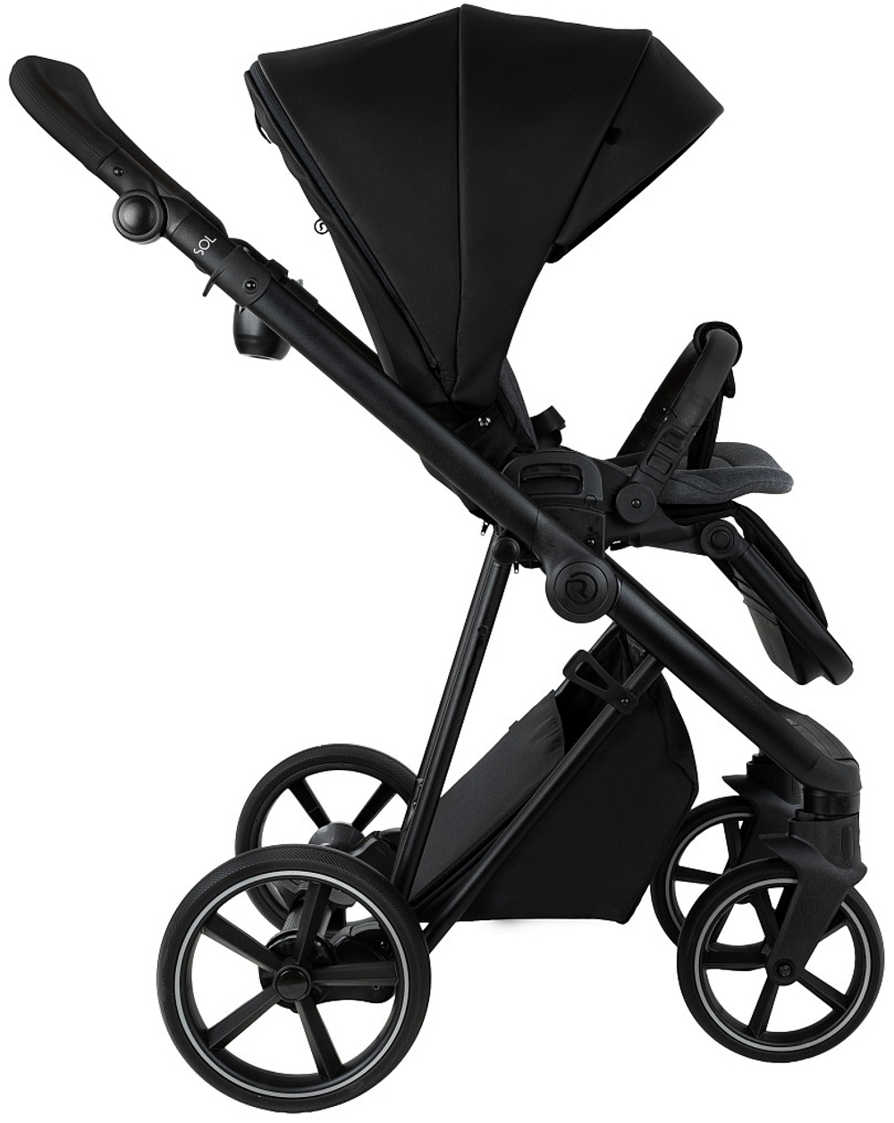 Детская коляска Roan Sol Vintage Leather 2.0 3 в 1 с автокреслом Pituso Santiso Pro Black SL/10/L Black/Black/руч.Черный