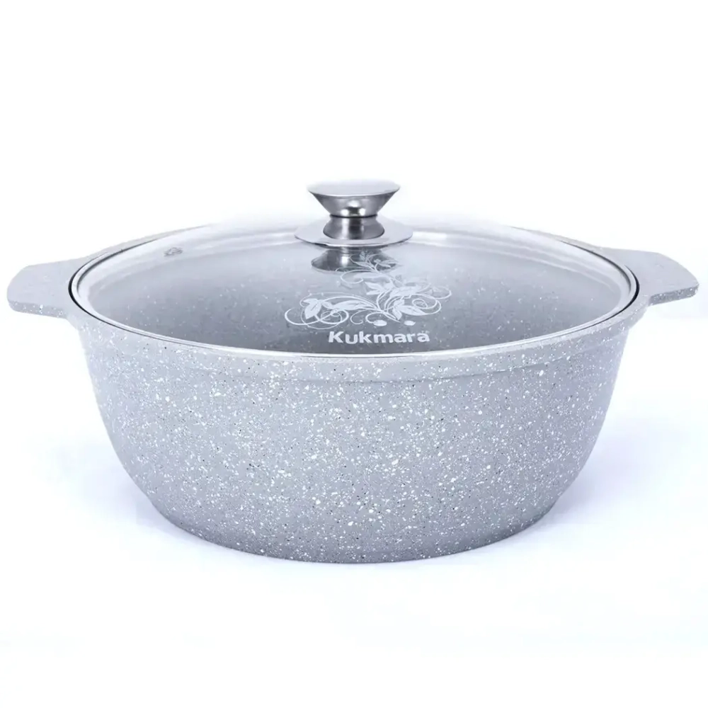 Кастрюля-жаровня 5л со стеклянной крышкой светлый мрамор жмс52а