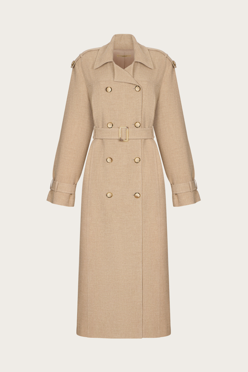 ТРЕНЧКОТ ИЗ БЕЖЕВОЙ СМЕСОВОЙ ШЕРСТИ