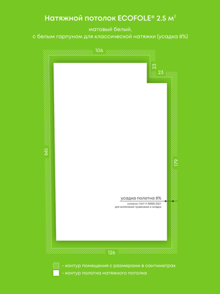 Матовый натяжной потолок 2.5 м2