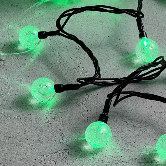 Светодиодная гирлянда шарики Пузырьки 10 м., 220V., 100 зеленых LED ламп 23 мм., коннектор, черный ПВХ, LTC (PCS-100B-G)