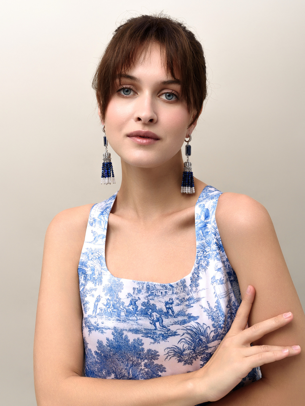 Серьги "Queen" из лазурита и лунного камня Silver