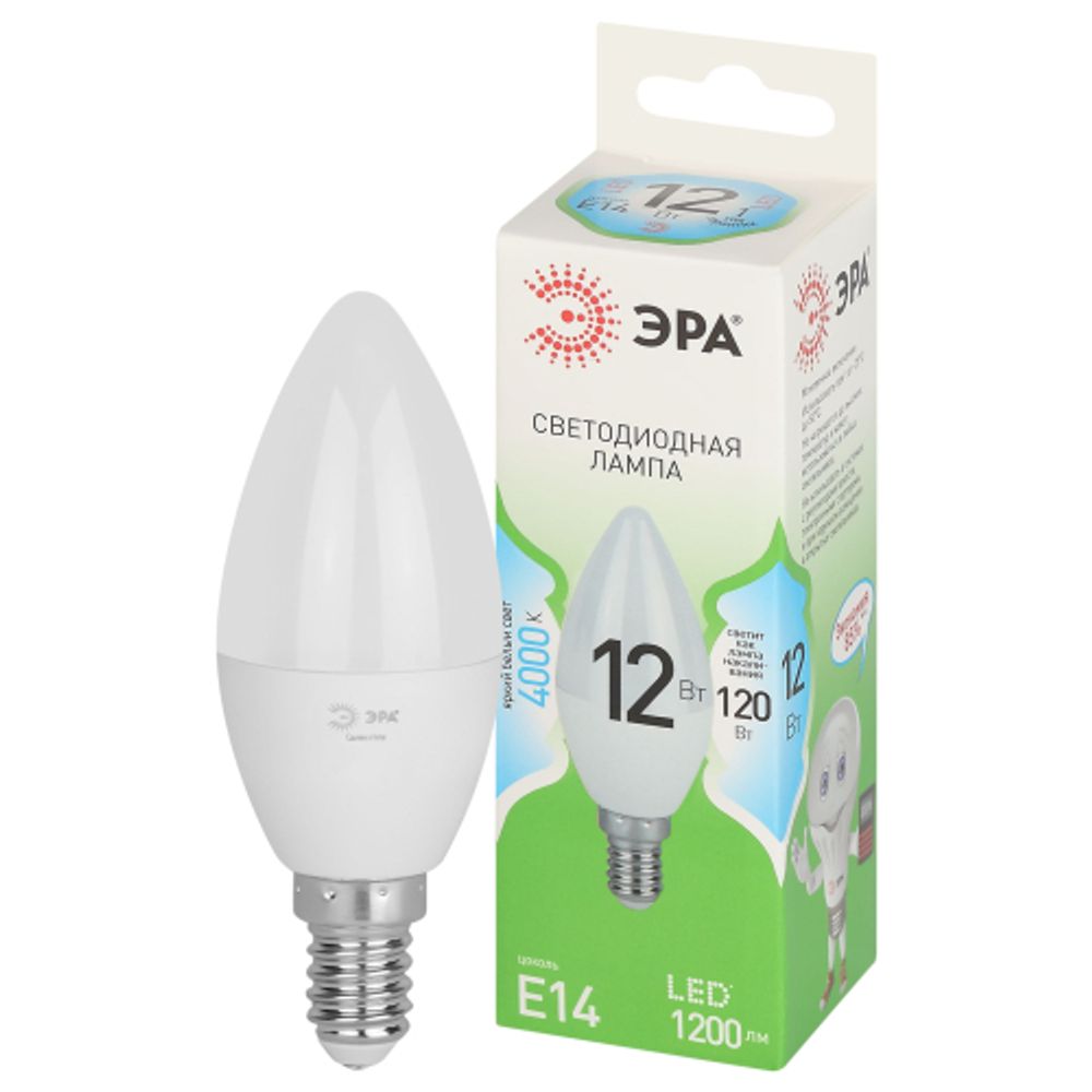 Лампа светодиодная ЭРА GREEN LINE LED B35-12W-840-E14 GL 12Вт свеча яркий белый свет E14 | Лампы cветодиодные Свеча (B/C)