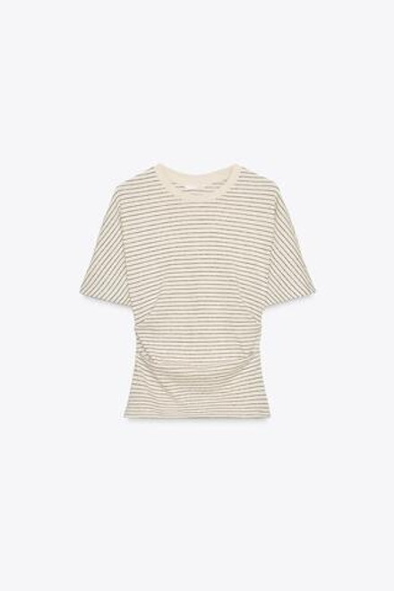 ZARA ФУТБОЛКА В СТИЛЕ РУСТИК СО СБОРКАМИ, ПОЛОСКИ