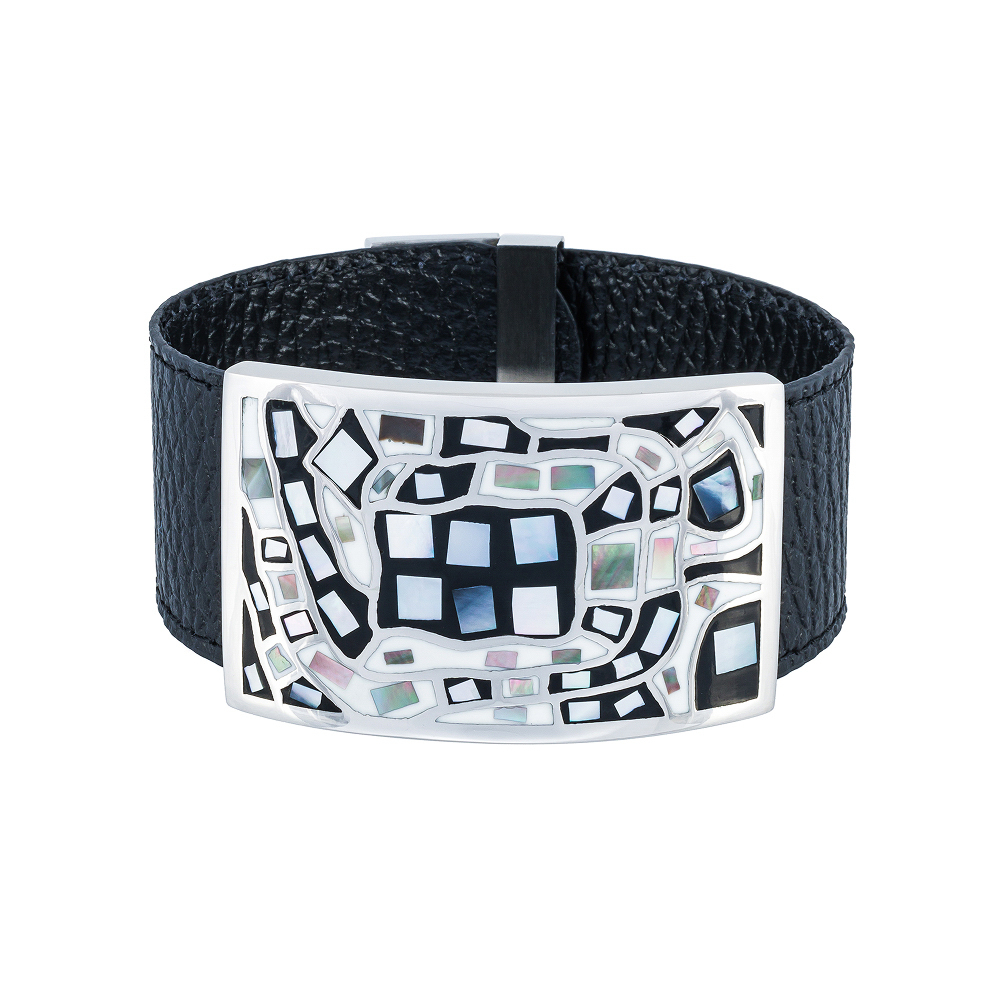 Браслет Fiore Luna на черном кожаном ремешке CB00100-4