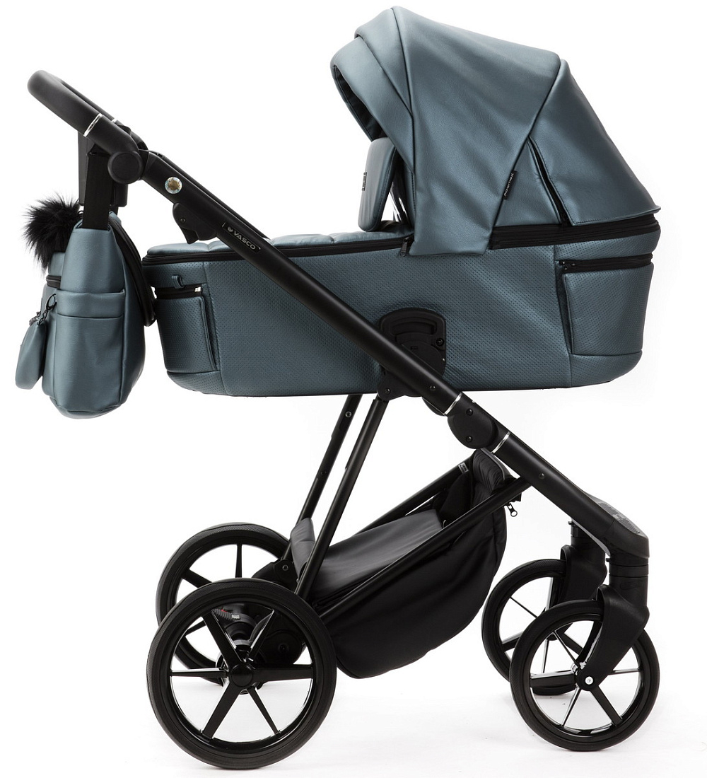 Детская коляска Adamex Vasco Deluxe 2 в 1 V-SM18 (ГОЛУБОЙ МЕТАЛИК КОЖА)