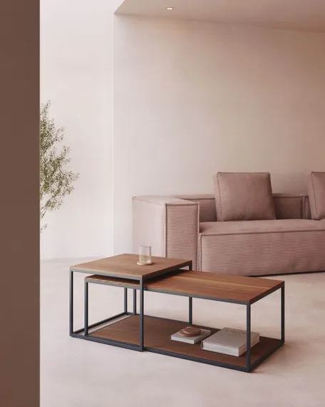 Набор из 2 столиков Yoana из орехового шпона и черного металла