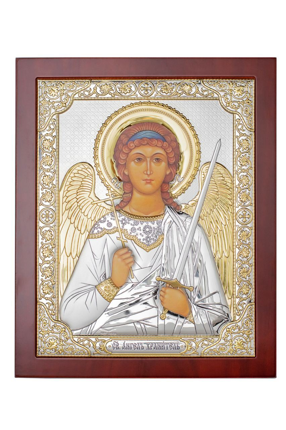 Ангел Хранитель, икона прямоугольная с рамкой, красное дерево 185х235