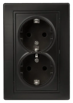 Розетка Intro Plano 1-205-05 с заземлением двойная 2X2P+E Schuko 16А-250В IP20 скрытой установки черный