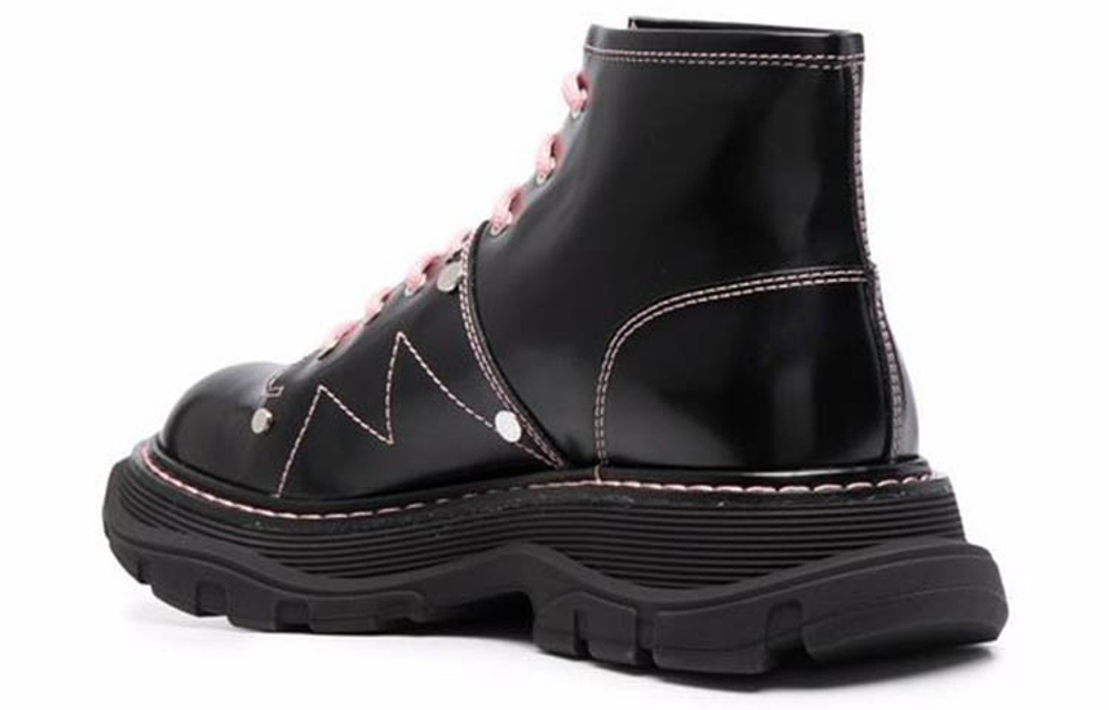 Alexander McQueen Contrast Stitch Tread Lace Up Boots "Black Pink" Women"s