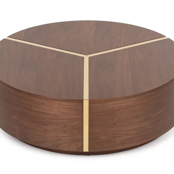 Журнальный стол Glen Ø100х28 см, шпон ореха, латунь