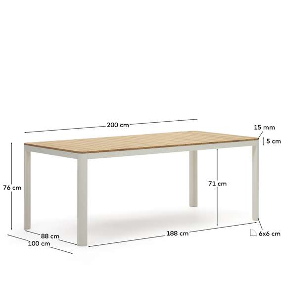 Bona Уличный стол из алюминия в белой отделке и тикового дерева 200 x 100 см