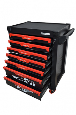 Инструментальная тележка с инструментом GW-7ST2 Black (Great Wolf, 324поз), 7 ящиков, увеличенные колеса с тормозом, ЦЗ, усиленная