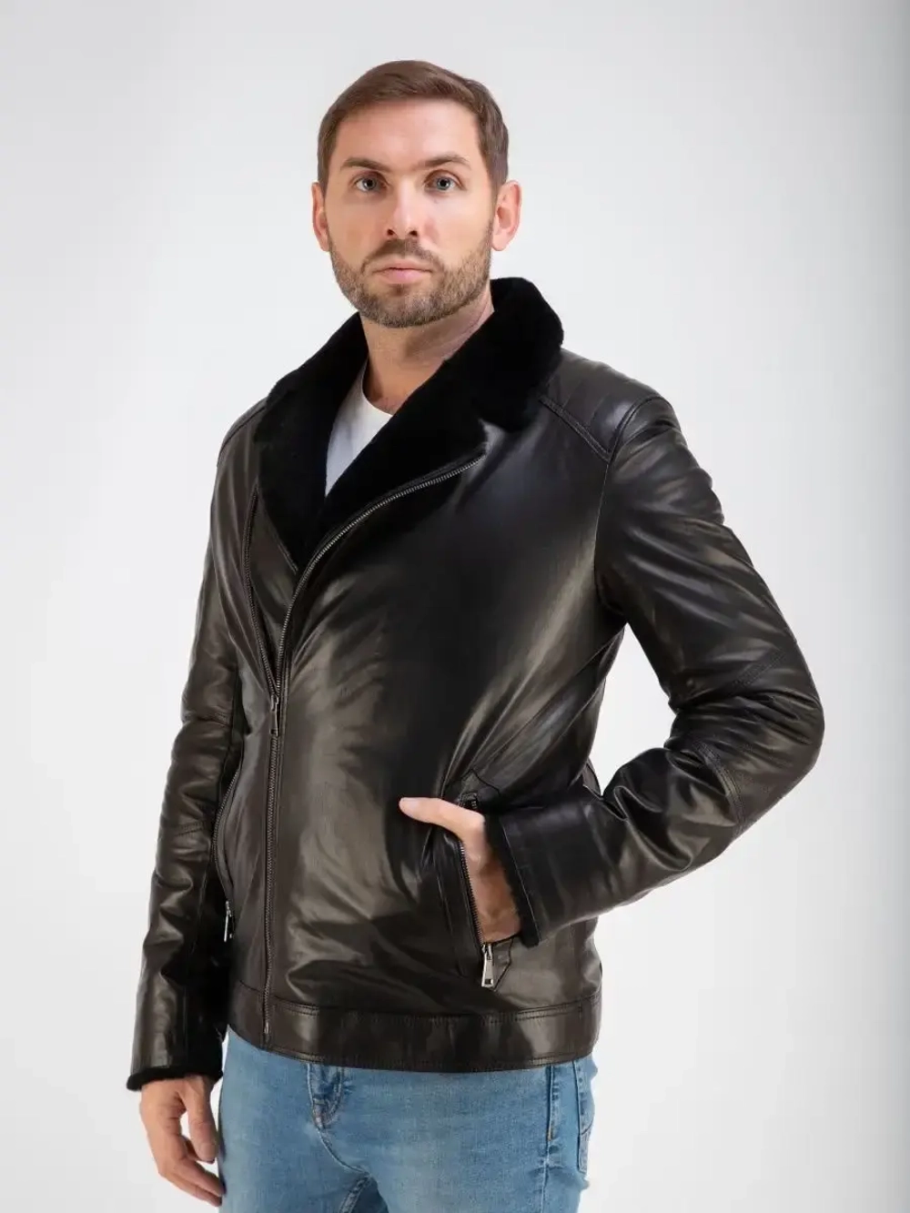 Дубленка мужская натуральная авиатор куртка зимняя Турция