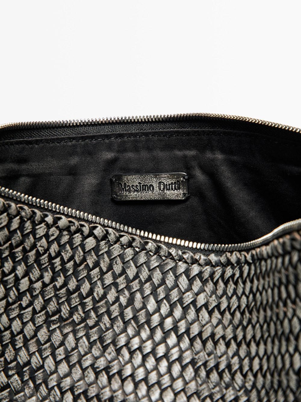 Massimo Dutti Большая плетеная сумка из кожи наппа, серый