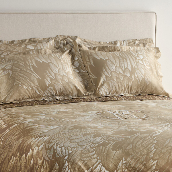 Постельное белье 2 спальное евро макси Roberto Cavalli Plumage Avorio светло-бежевое